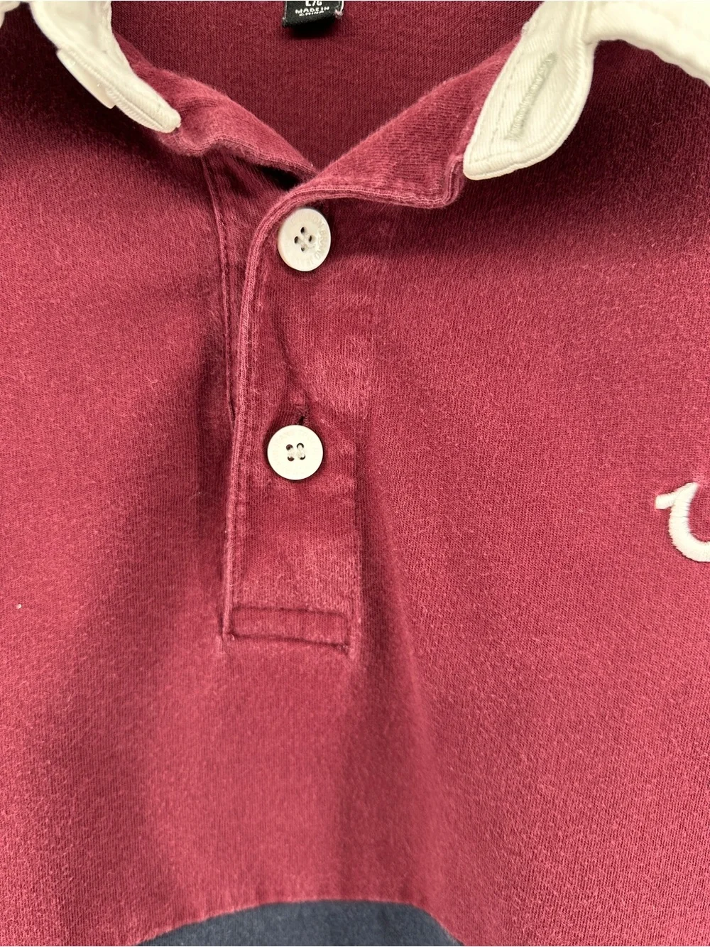 True Religion Y2K Hiphop Blockcore‎ Urban Men’s Burgundy/Navy Rugby Shirt SzL